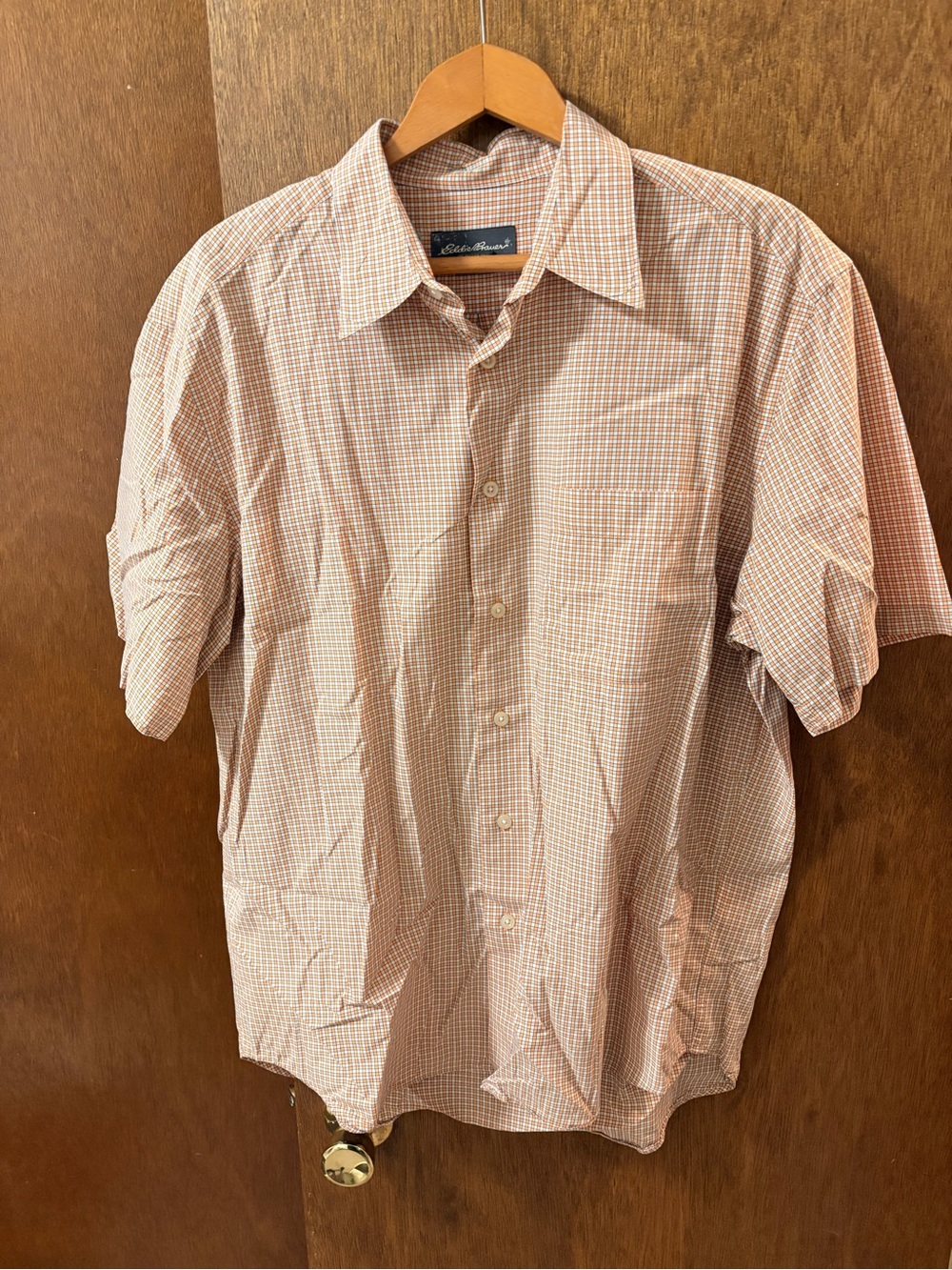 Eddie Bauer Men’s Short Sleeve Button-Up Shirt - Light Orange Check(npt)